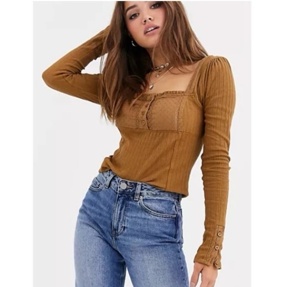 Free People Tops - Free People Brown Ribbed Long Sleeve Top